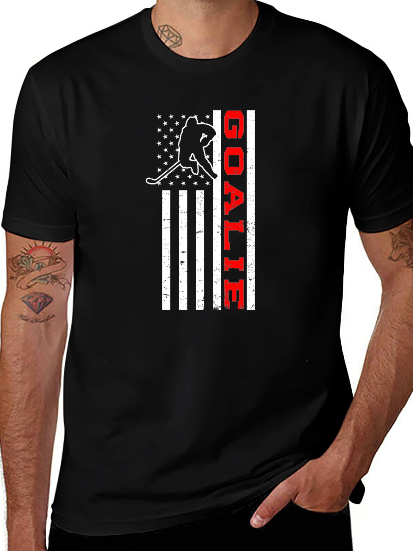 Hockey Goalie American Flag T-Shirt