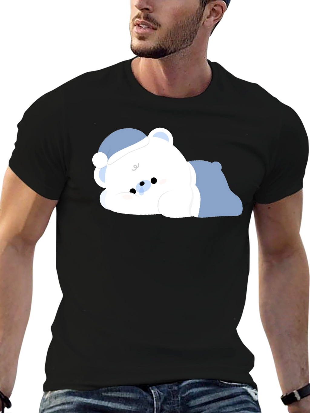 Cute Sleeping Bear Black T-Shirt