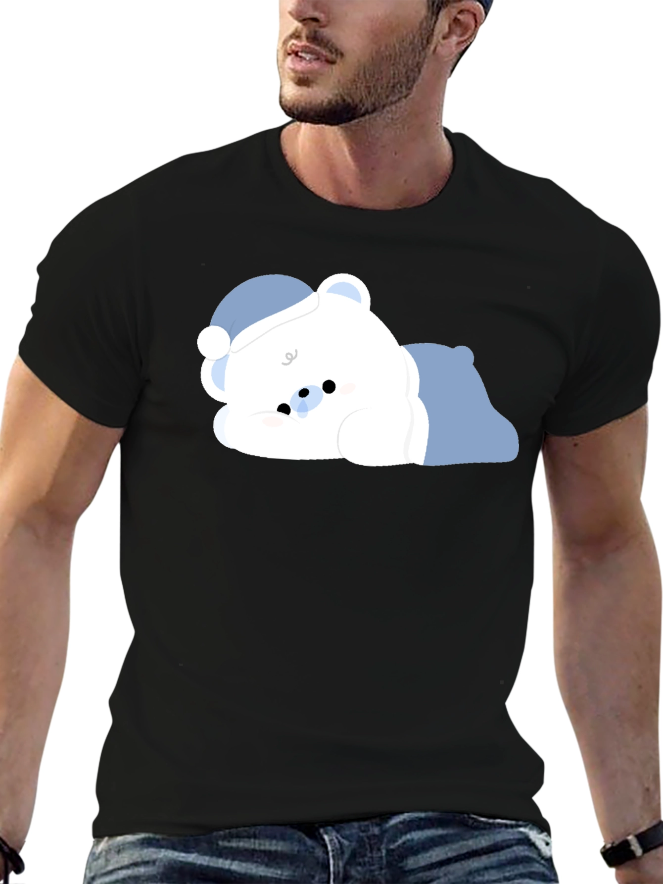 Cute Sleeping Bear Black T-Shirt