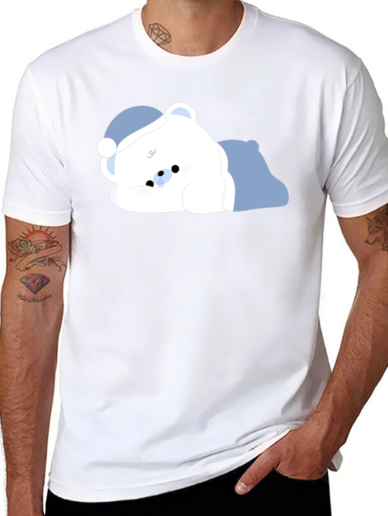 Cute Sleeping Bear Black T-Shirt