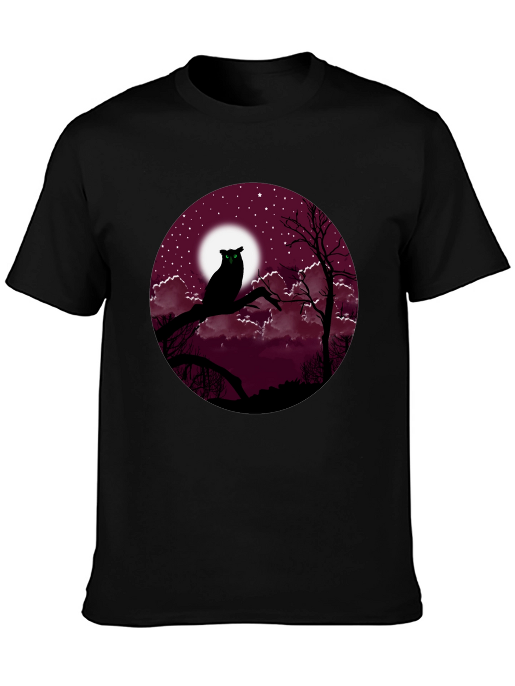 Owl Moon Mens Black T-Shirt