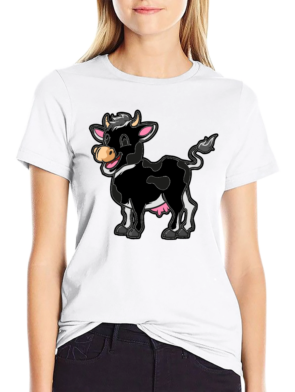 Funny Cartoon Cow Graphic Print T-Shirt
