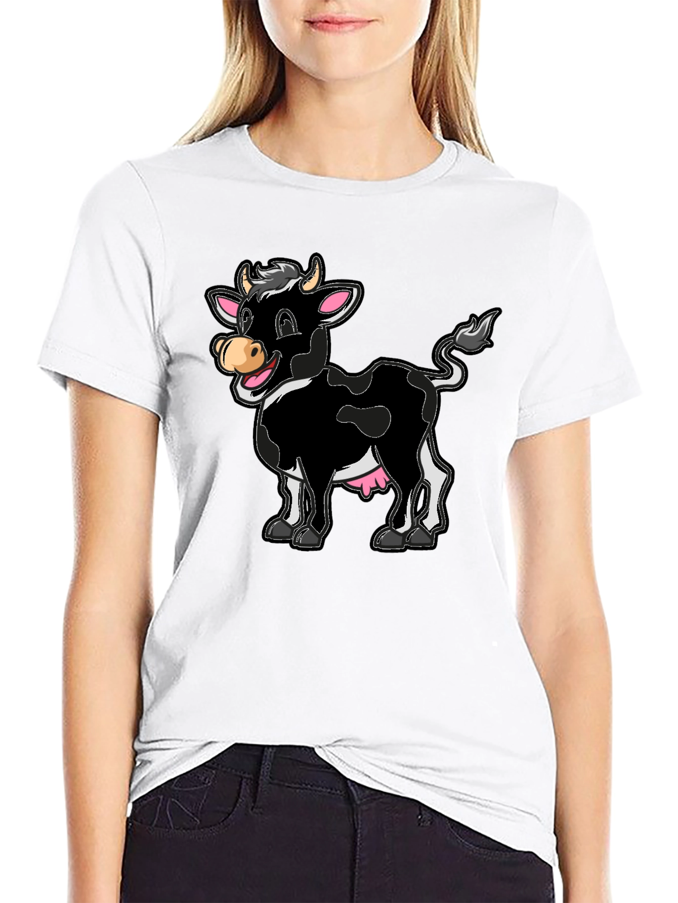 Funny Cartoon Cow Graphic Print T-Shirt