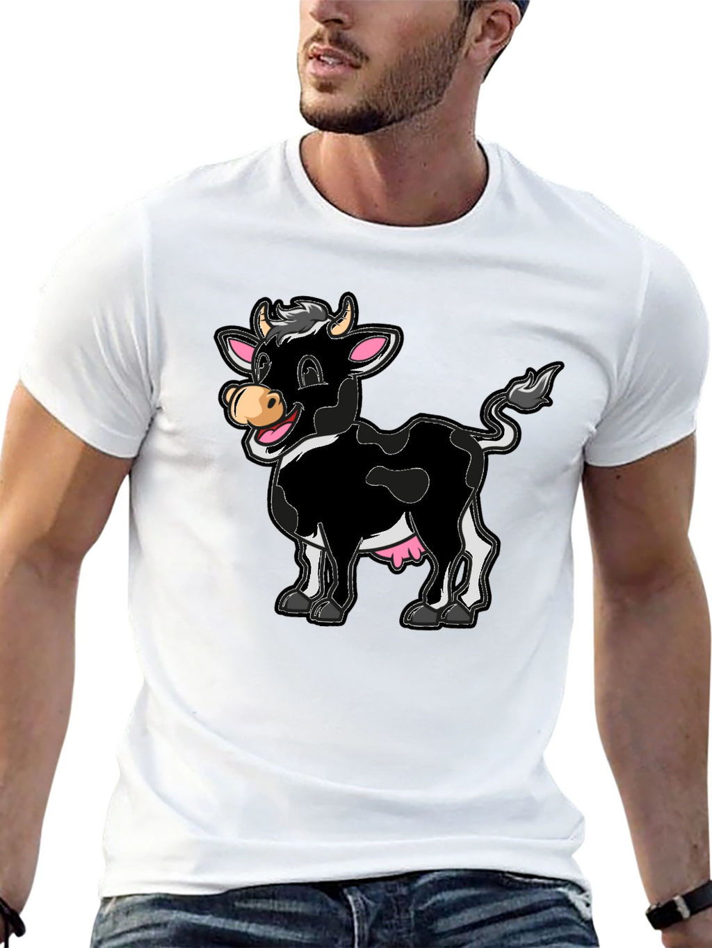 Funny Cartoon Cow Graphic Print T-Shirt