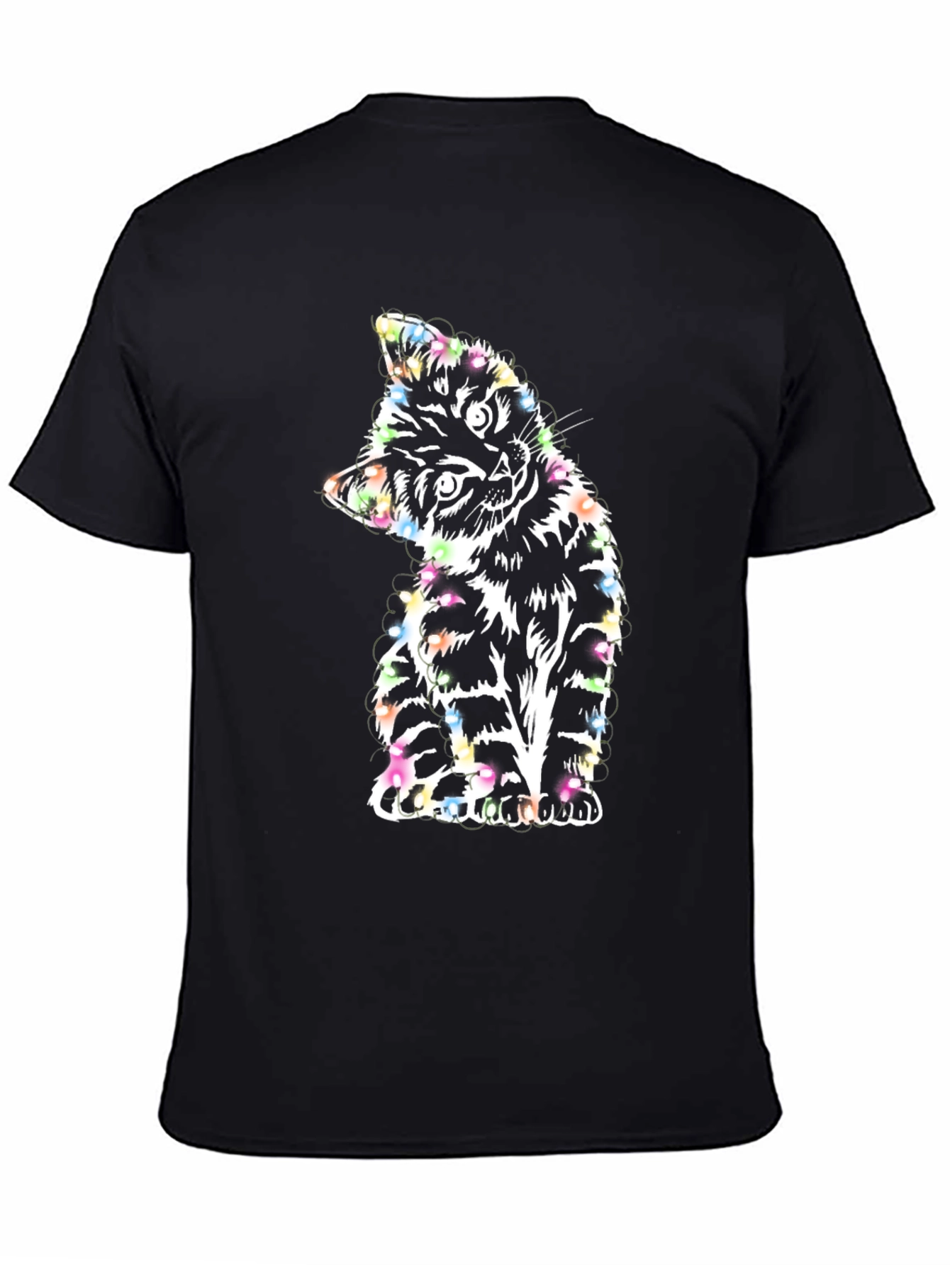 Colorful Kitten Graphic Black T-Shirt