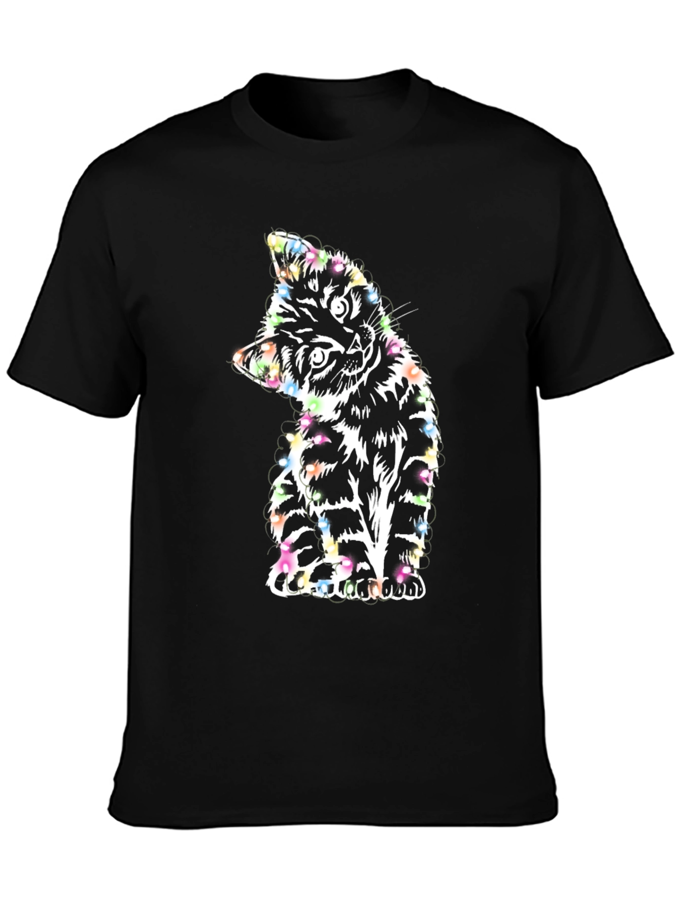 Colorful Kitten Graphic Black T-Shirt