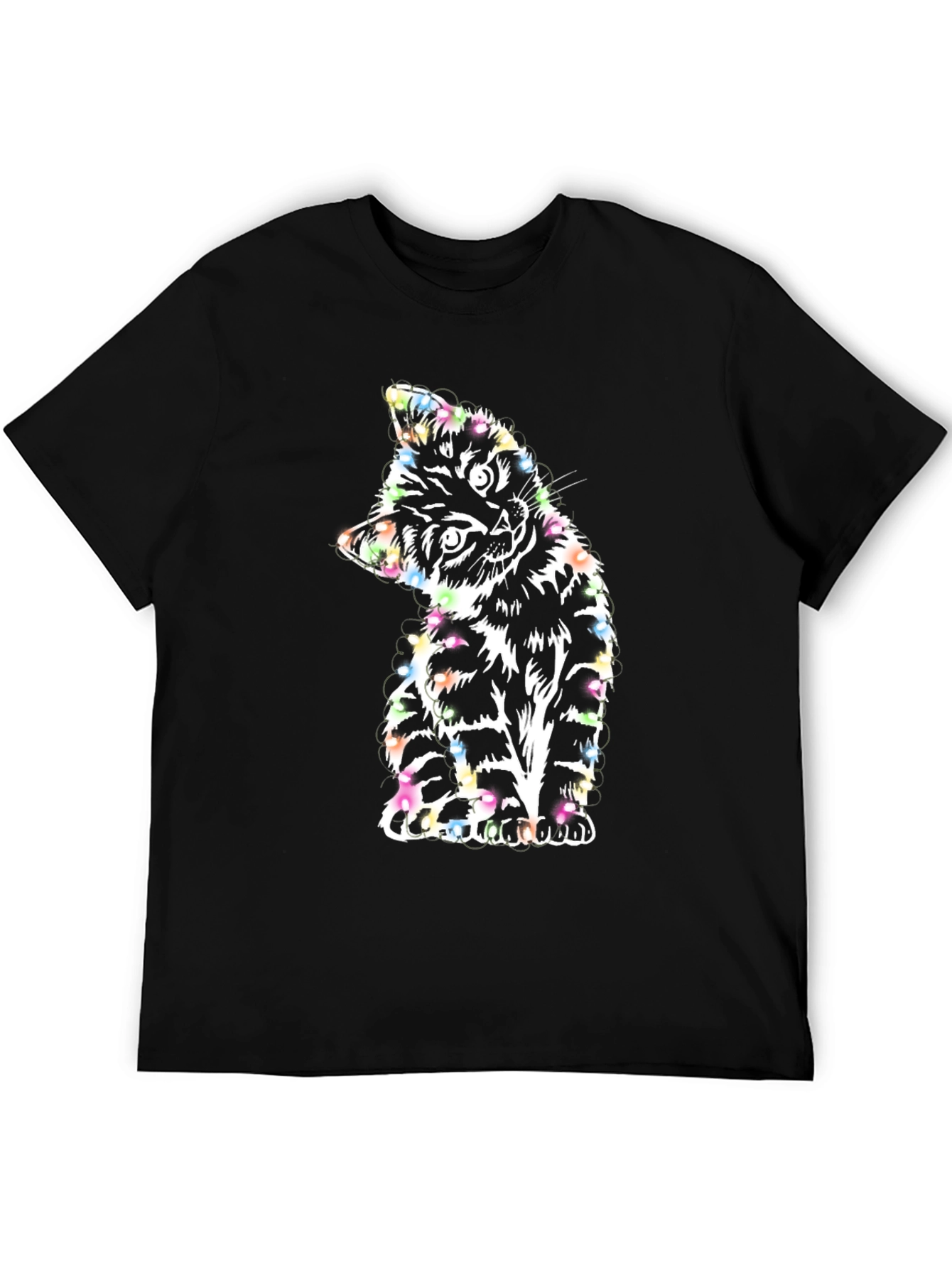 Colorful Kitten Graphic Black T-Shirt