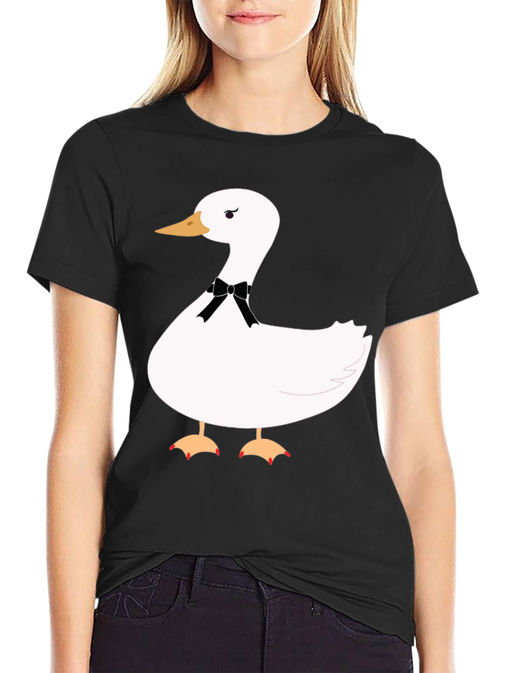 Funny Goose Bowtie T-Shirt - Casual Black Tee
