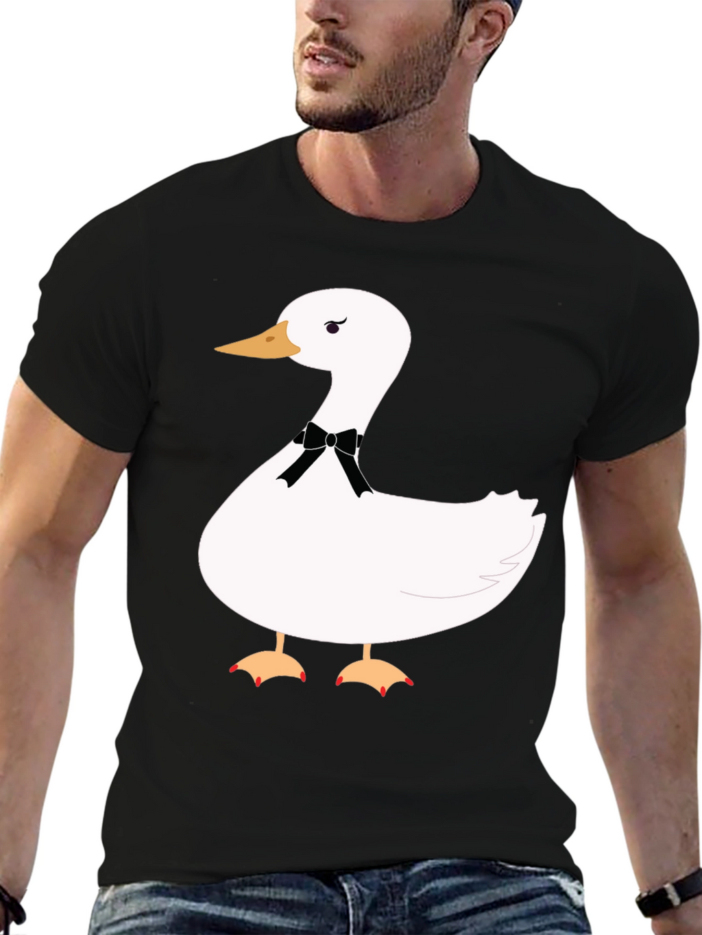 Funny Goose Bowtie T-Shirt - Casual Black Tee