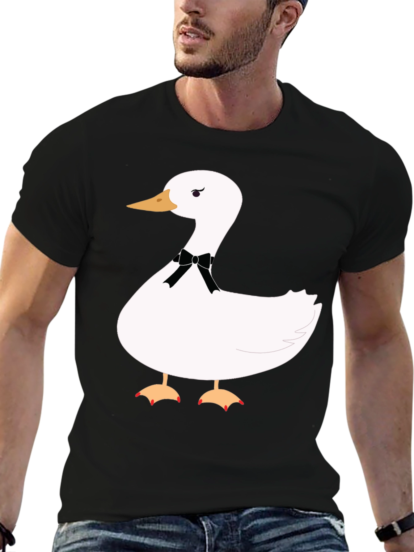 Funny Goose Bowtie T-Shirt - Casual Black Tee