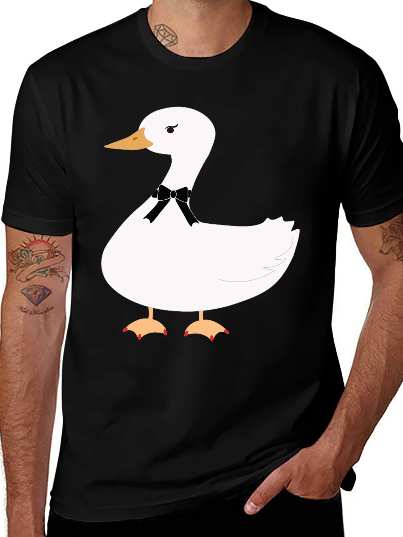 Funny Goose Bowtie T-Shirt - Casual Black Tee