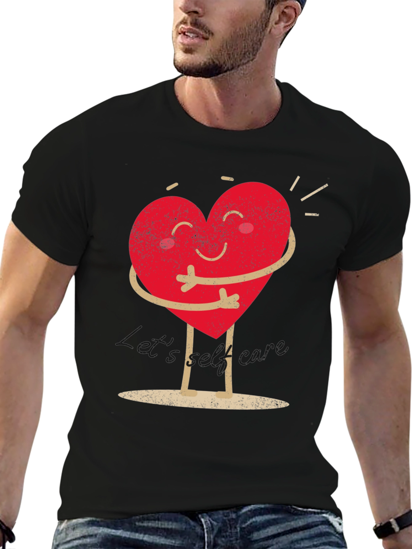 Heart Hug Graphic T-Shirt - Black Casual Wear