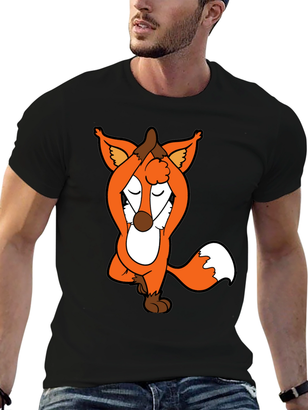 Yoga Fox Graphic Tee - Meditating Cartoon T-Shirt