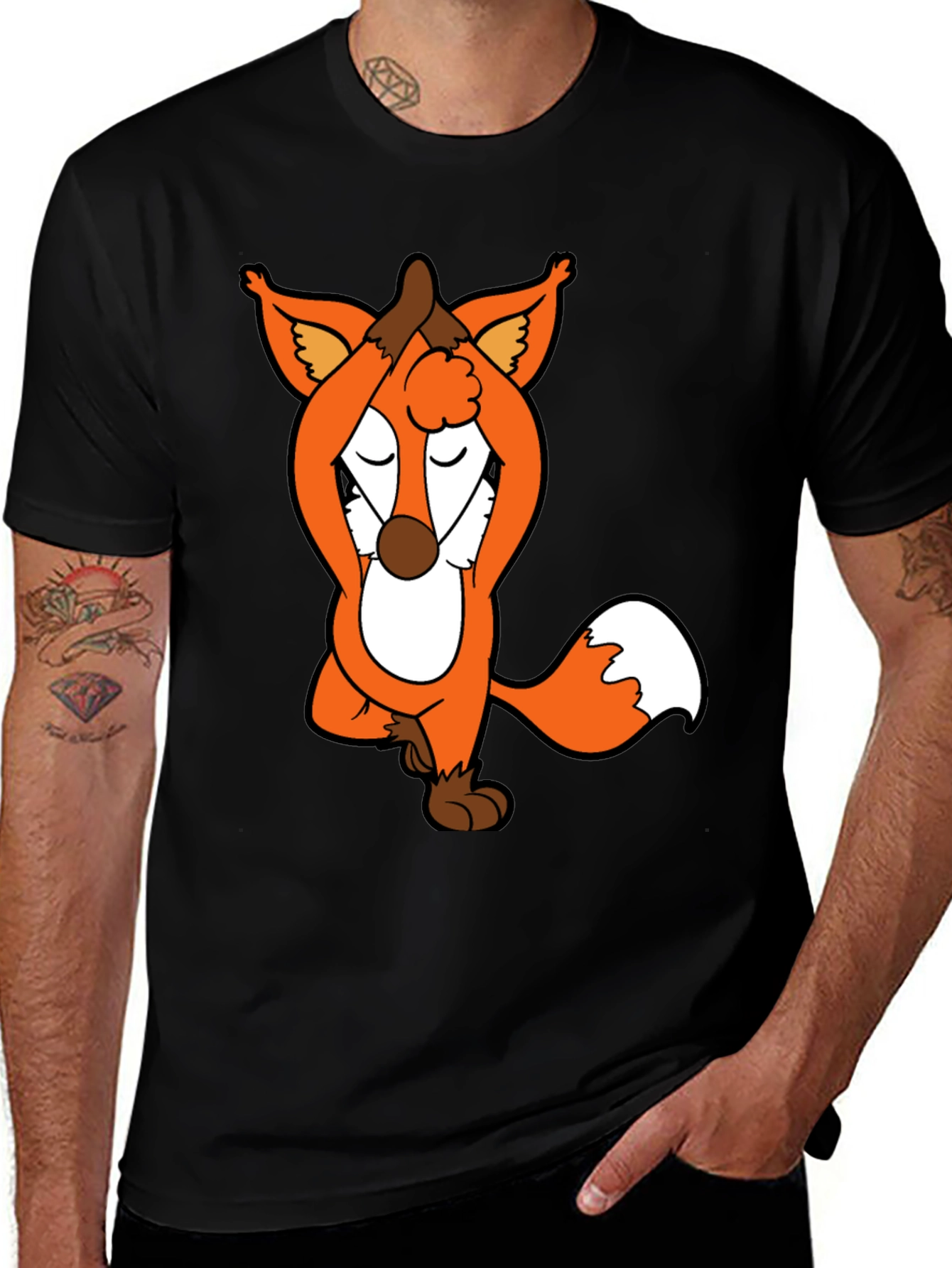 Yoga Fox Graphic Tee - Meditating Cartoon T-Shirt