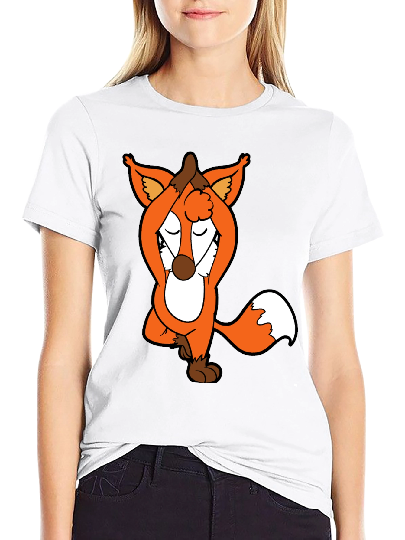 Yoga Fox Graphic Tee - Meditating Cartoon T-Shirt