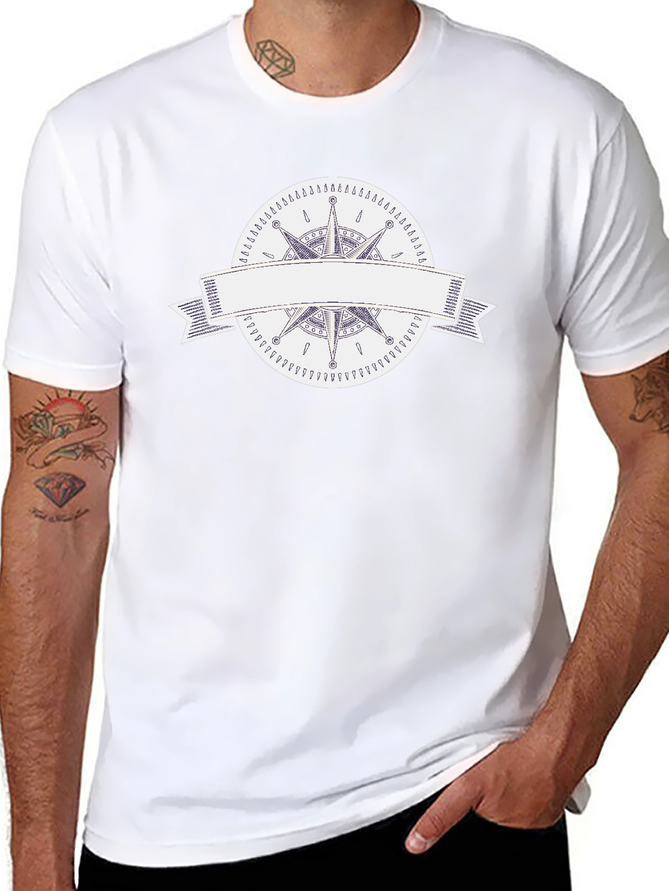 Mens Black T-Shirt with Compass Rose Graphic