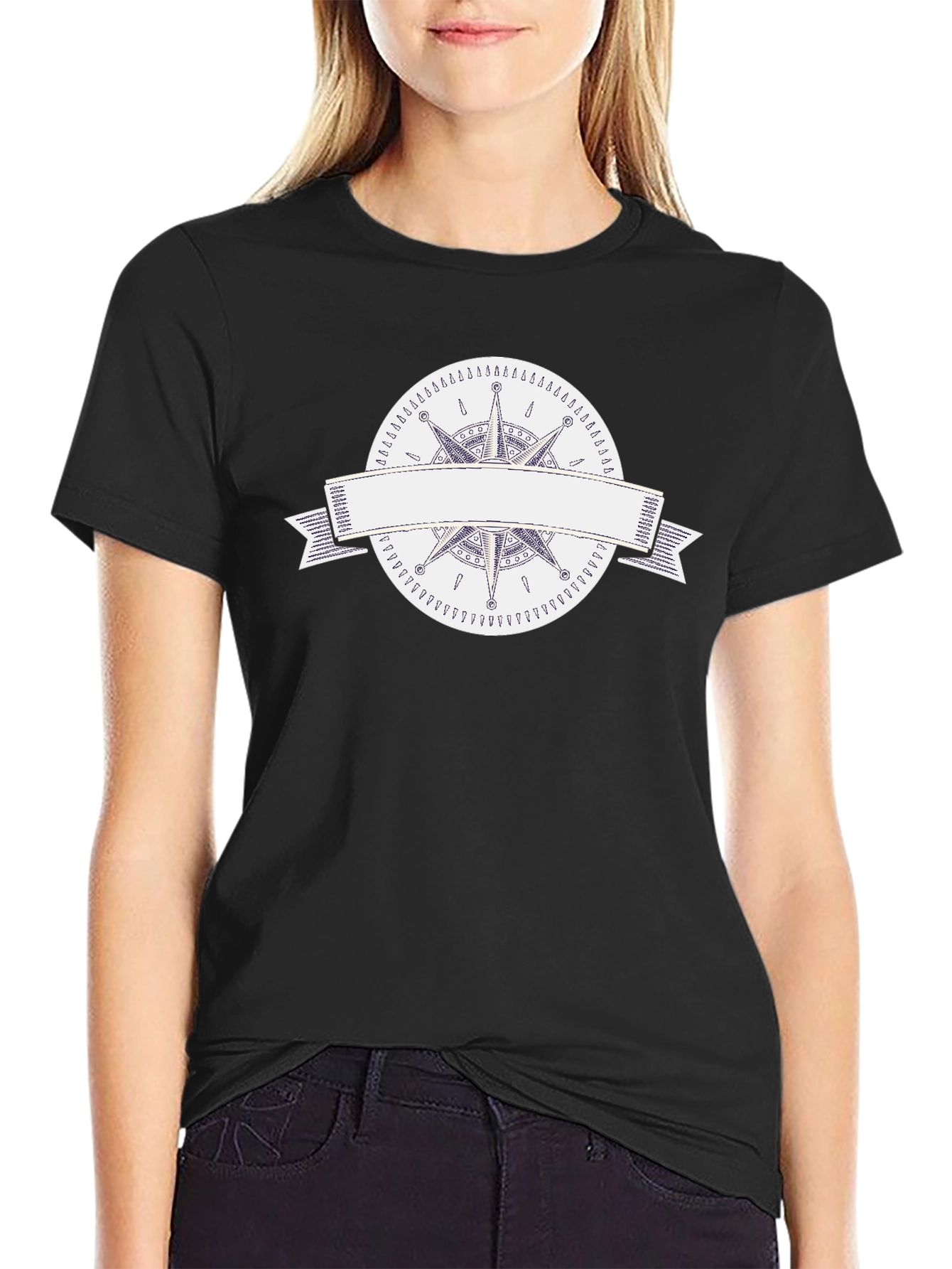 Mens Black T-Shirt with Compass Rose Graphic