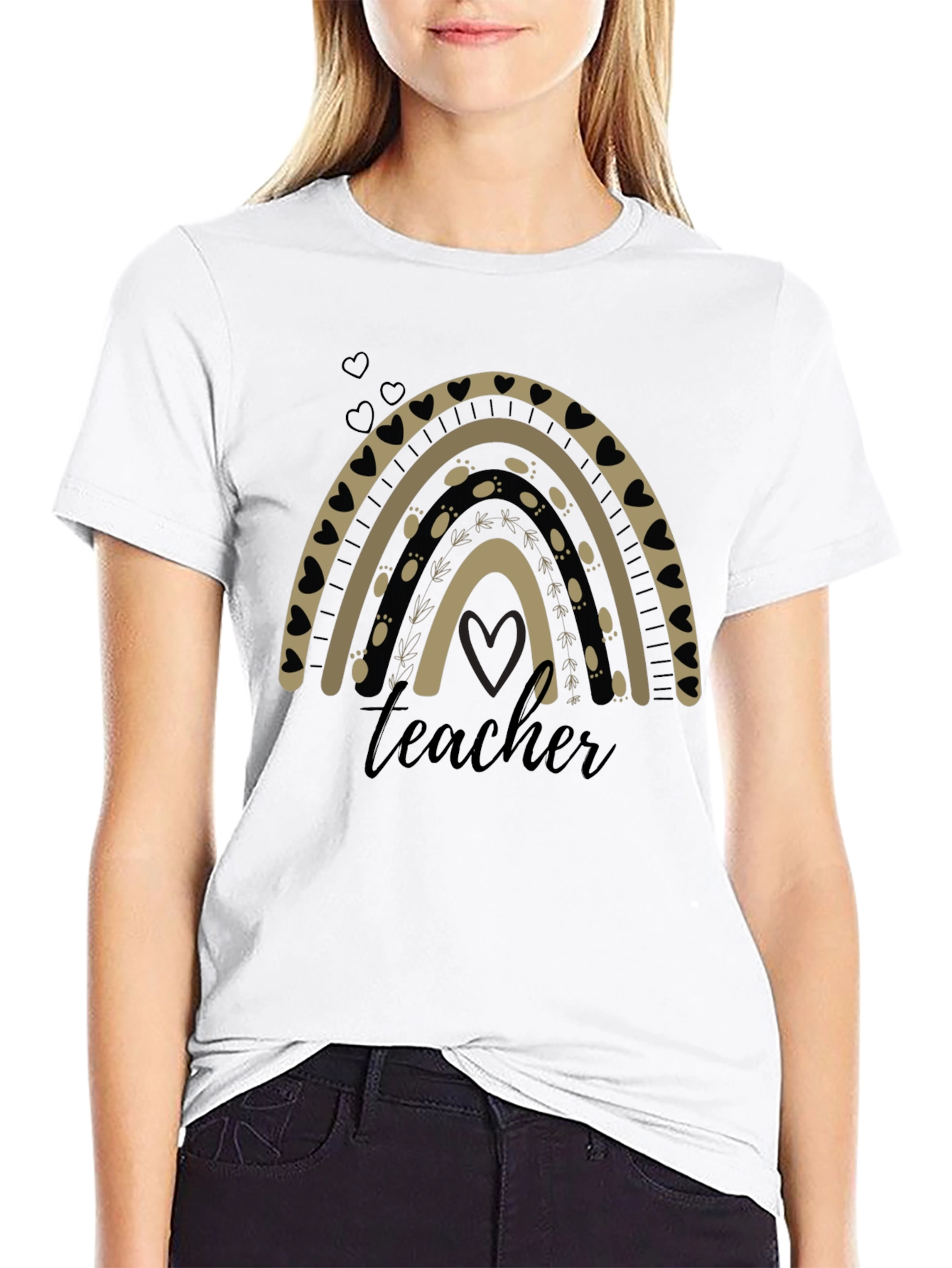 Teacher Rainbow Graphic T-Shirt - Black