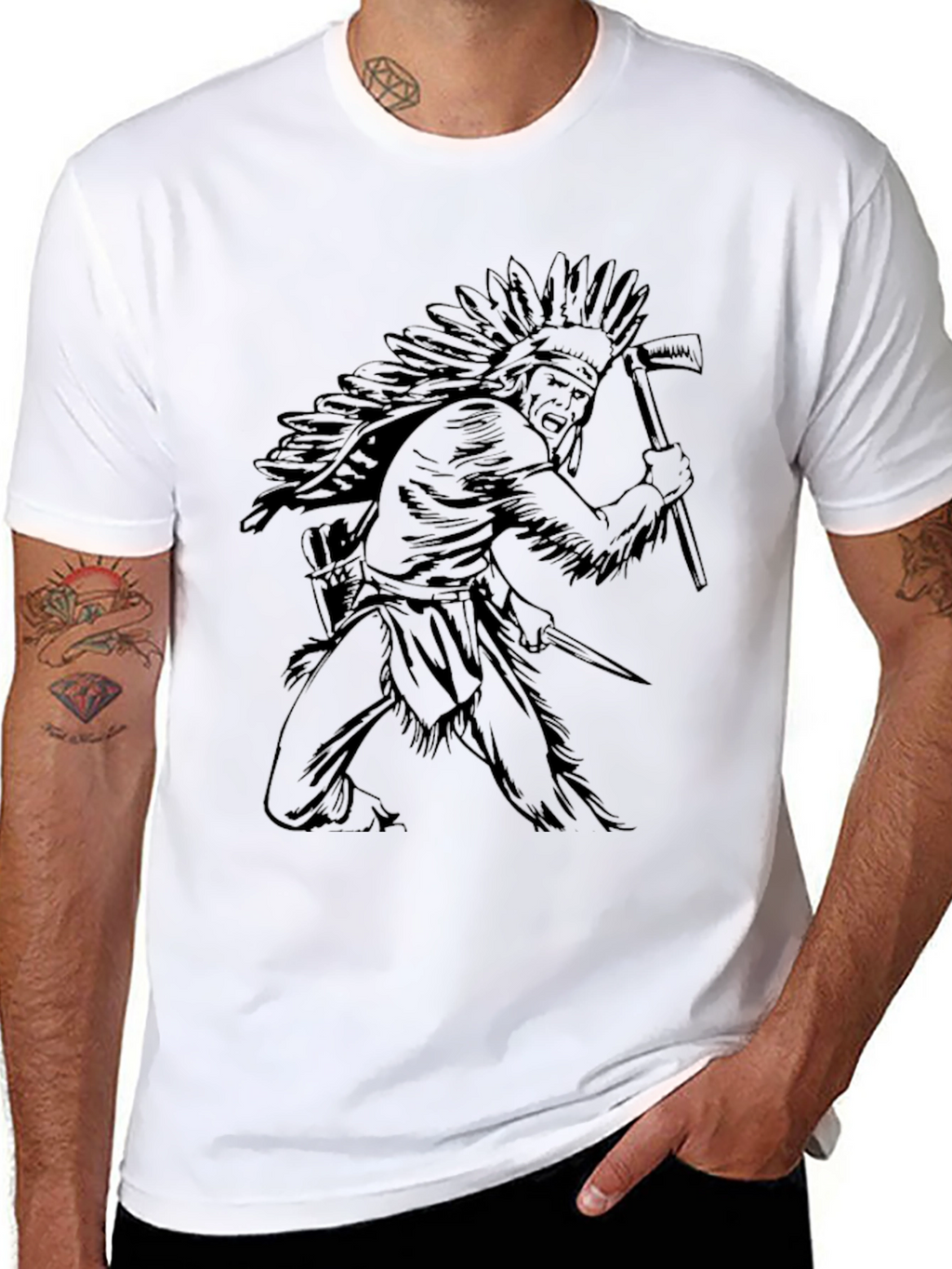 Native American Chief Graphic T-Shirt - Black