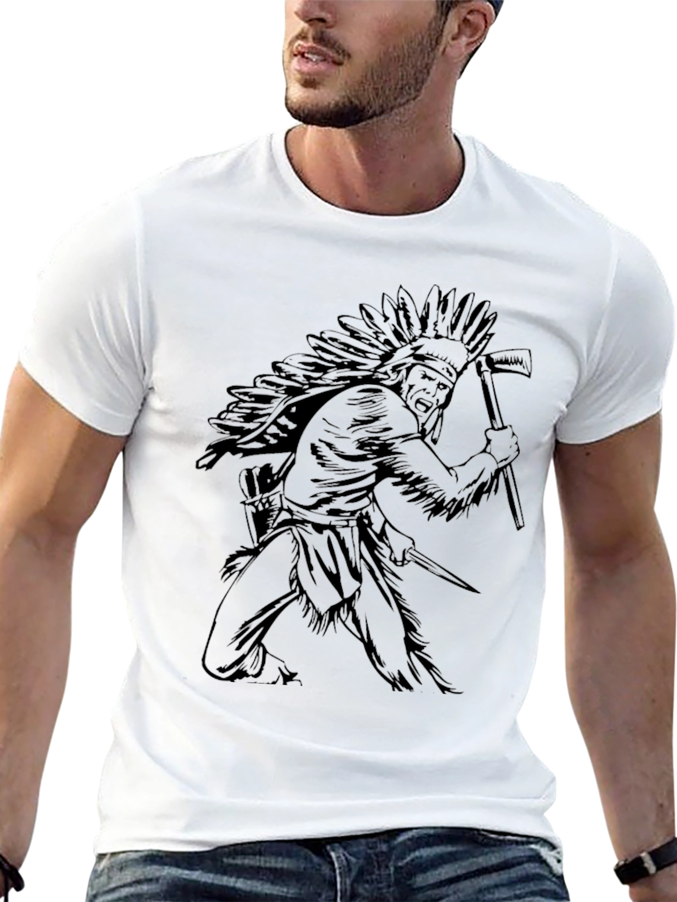 Native American Chief Graphic T-Shirt - Black