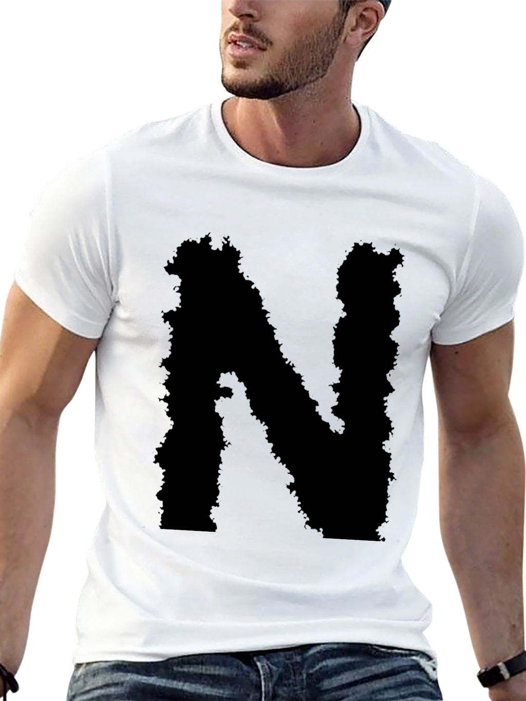 Grunge Letter N Black T-Shirt