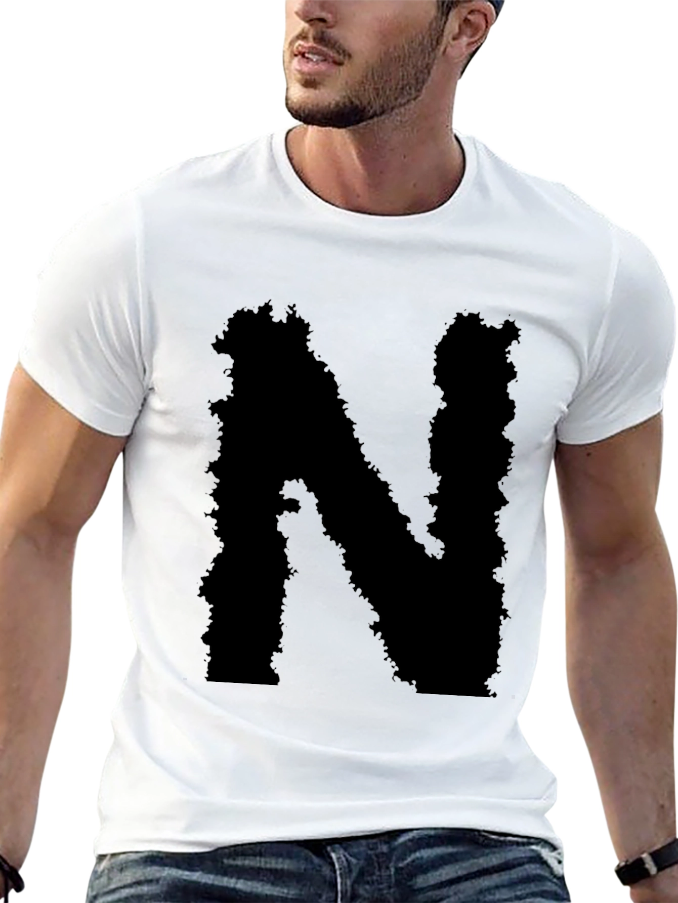 Grunge Letter N Black T-Shirt