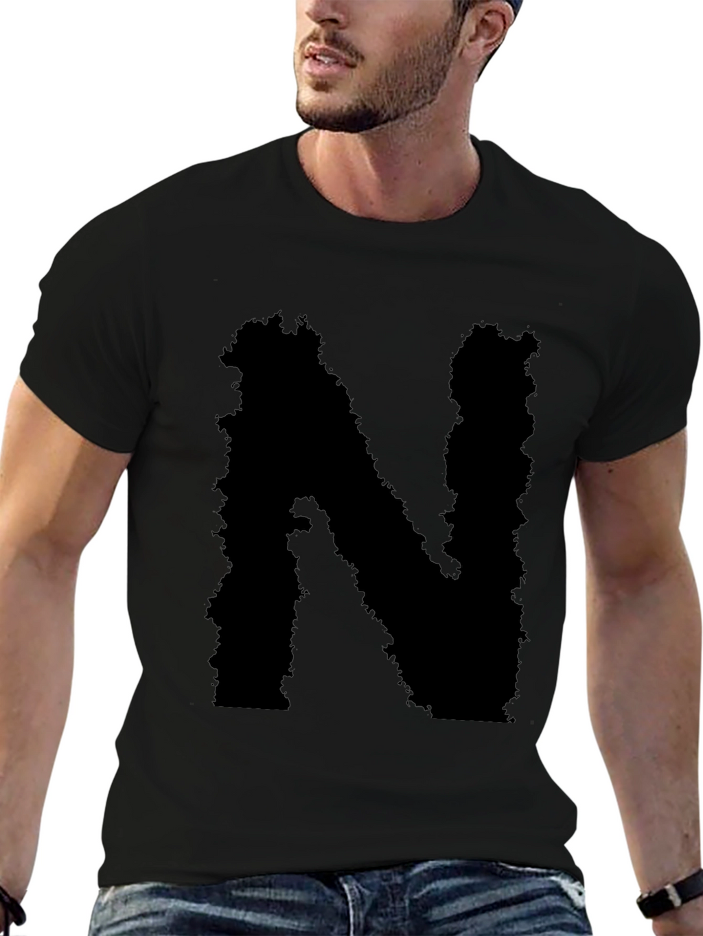 Grunge Letter N Black T-Shirt