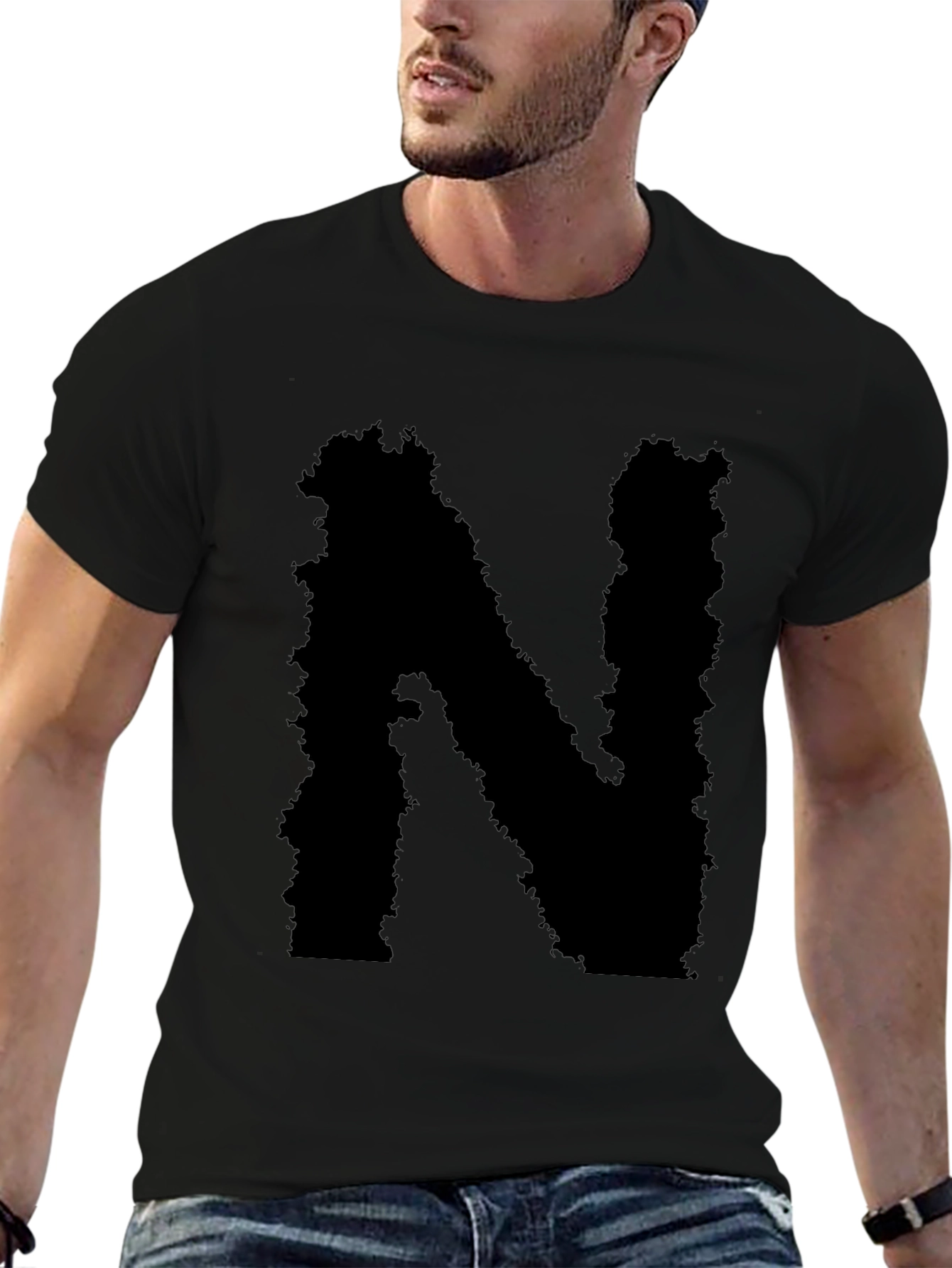 Grunge Letter N Black T-Shirt
