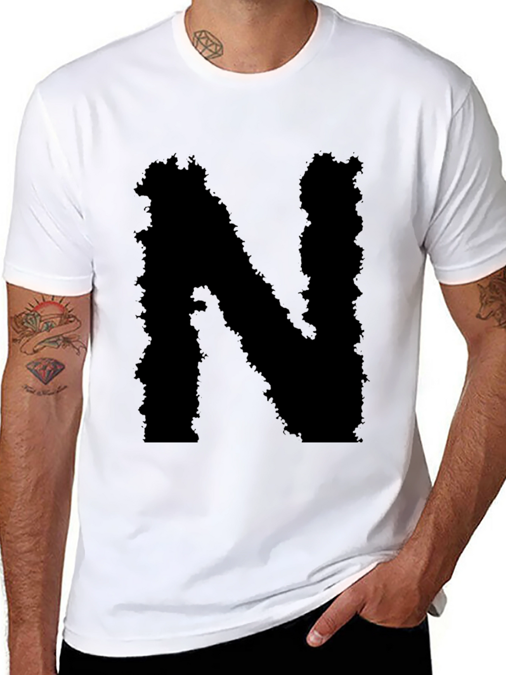 Grunge Letter N Black T-Shirt