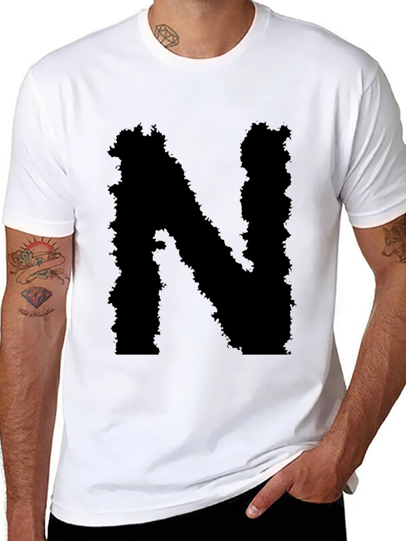 Grunge Letter N Black T-Shirt