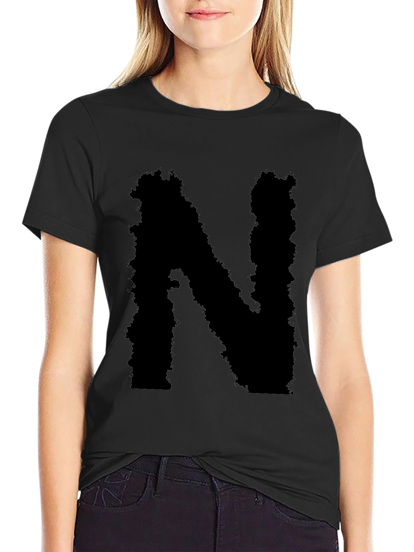 Grunge Letter N Black T-Shirt