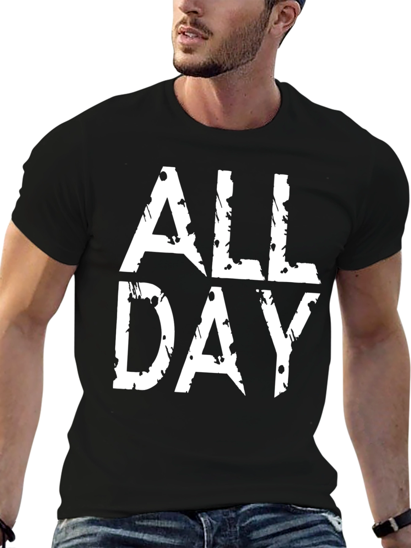 All Day Graphic Tee - Black Cotton Casual T-Shirt