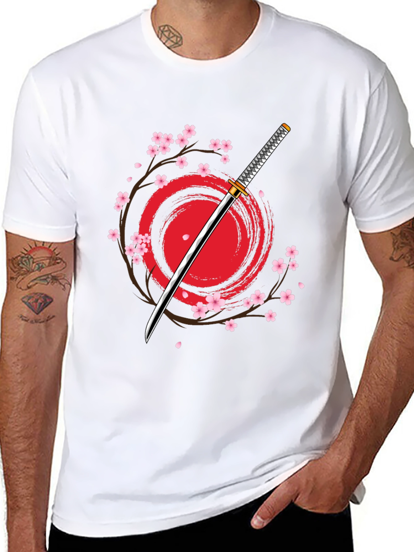 Samurai Katana Cherry Blossom Graphic T-Shirt