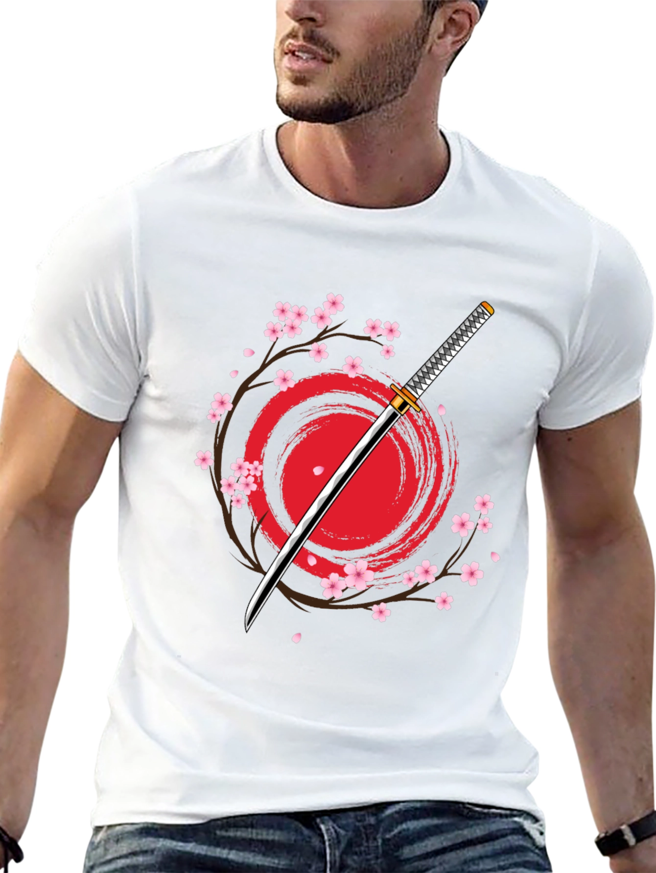 Samurai Katana Cherry Blossom Graphic T-Shirt