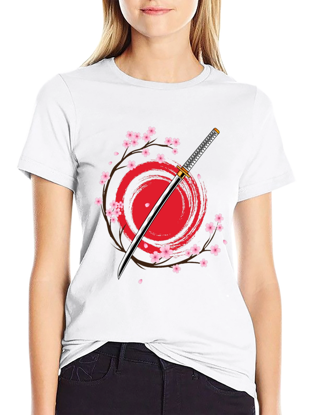 Samurai Katana Cherry Blossom Graphic T-Shirt