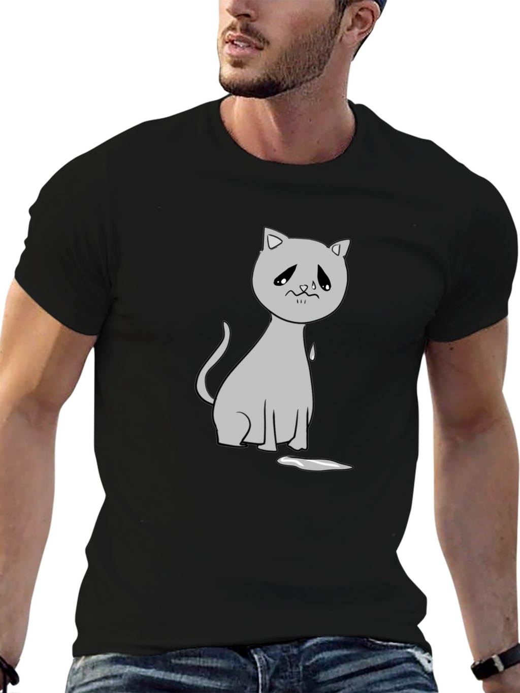 Sad Cat Graphic Tee - Unisex Black T-Shirt
