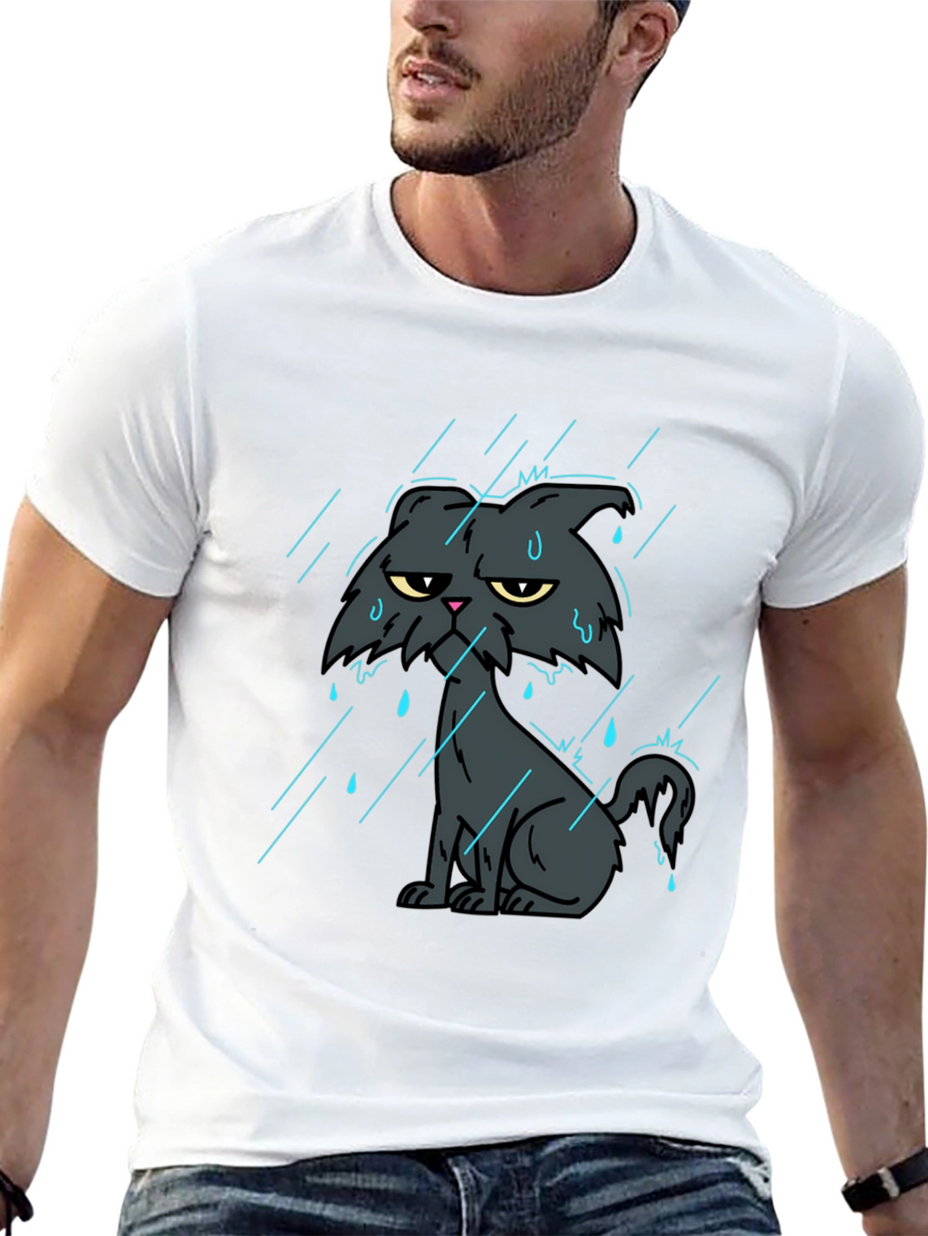 Grumpy Cat in Rain Black T-Shirt