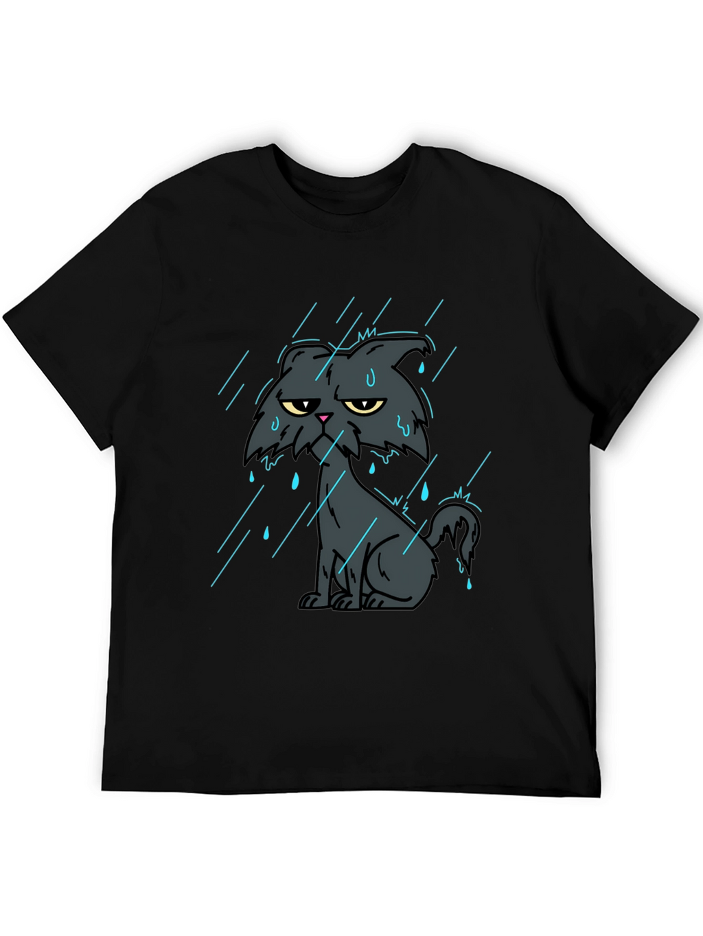 Grumpy Cat in Rain Black T-Shirt