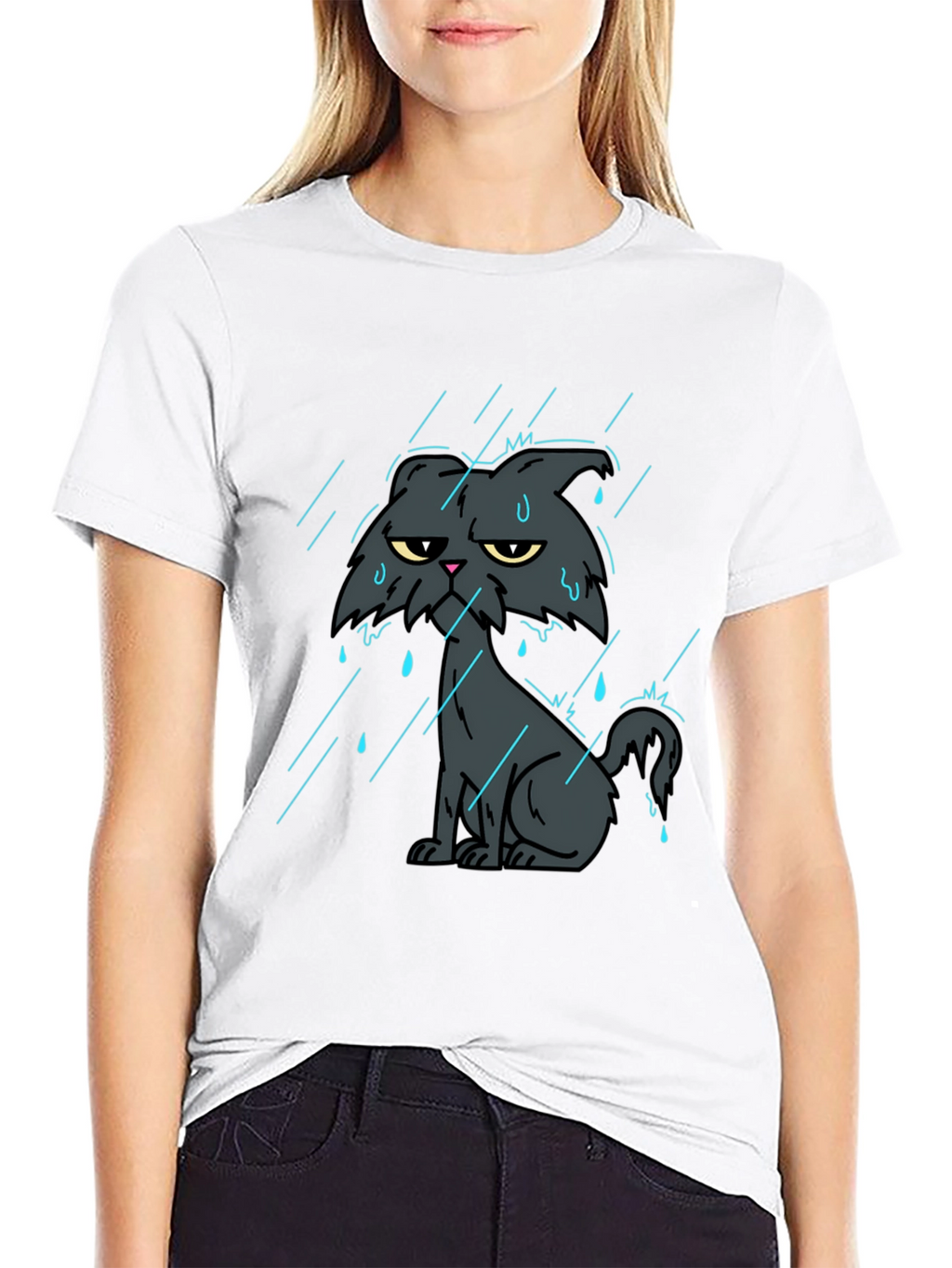 Grumpy Cat in Rain Black T-Shirt