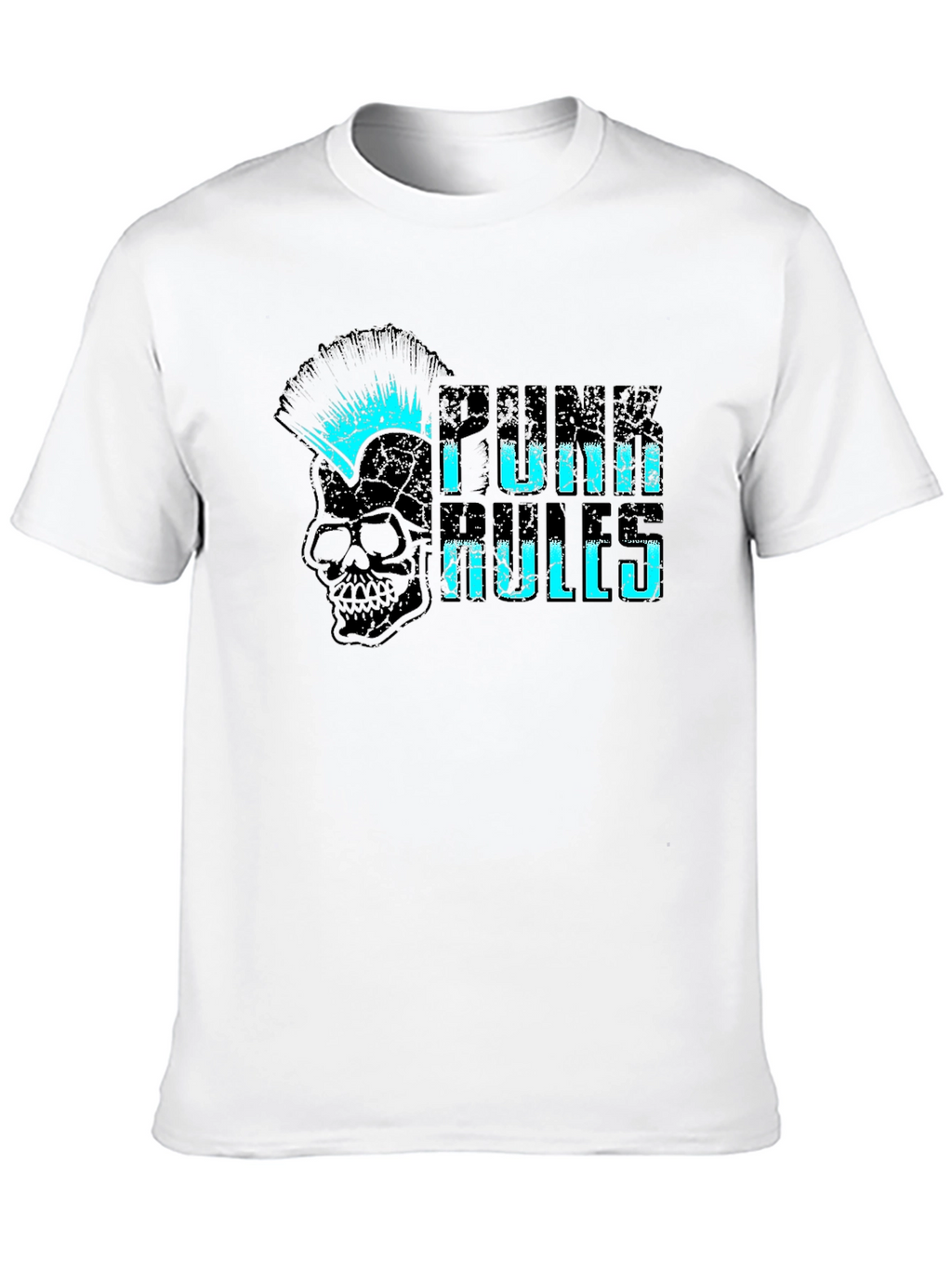 Punk Rules Skull Graphic Tee - Black Cotton T-Shirt