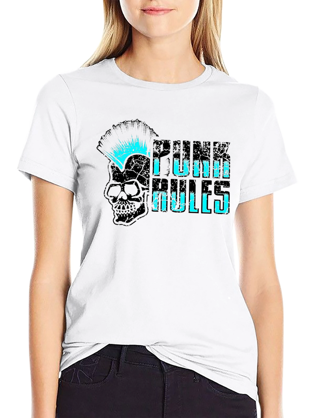 Punk Rules Skull Graphic Tee - Black Cotton T-Shirt