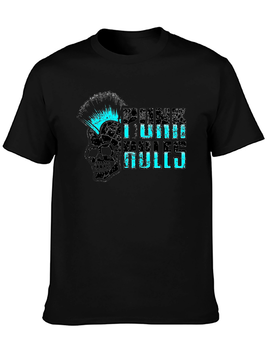 Punk Rules Skull Graphic Tee - Black Cotton T-Shirt