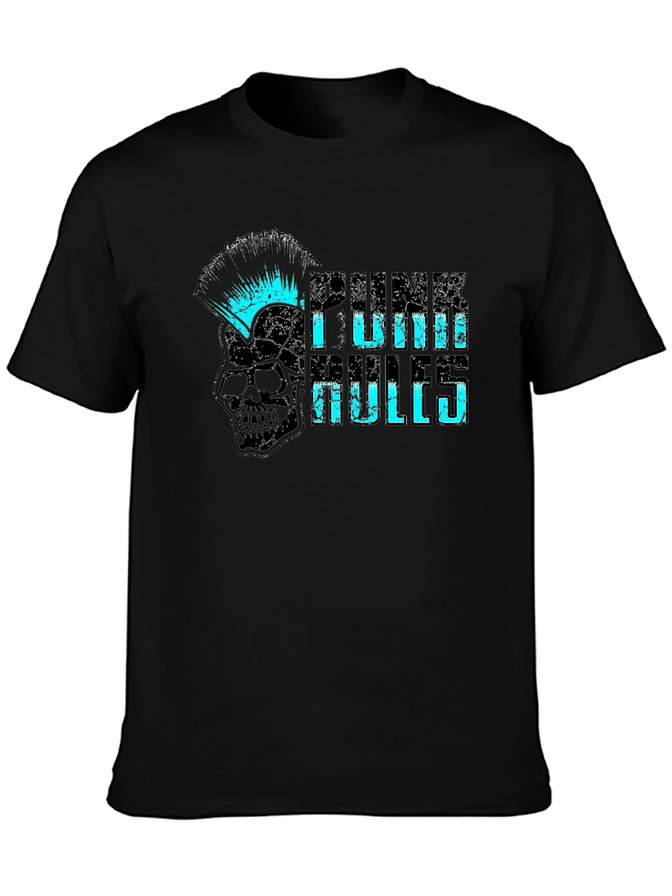 Punk Rules Skull Graphic Tee - Black Cotton T-Shirt