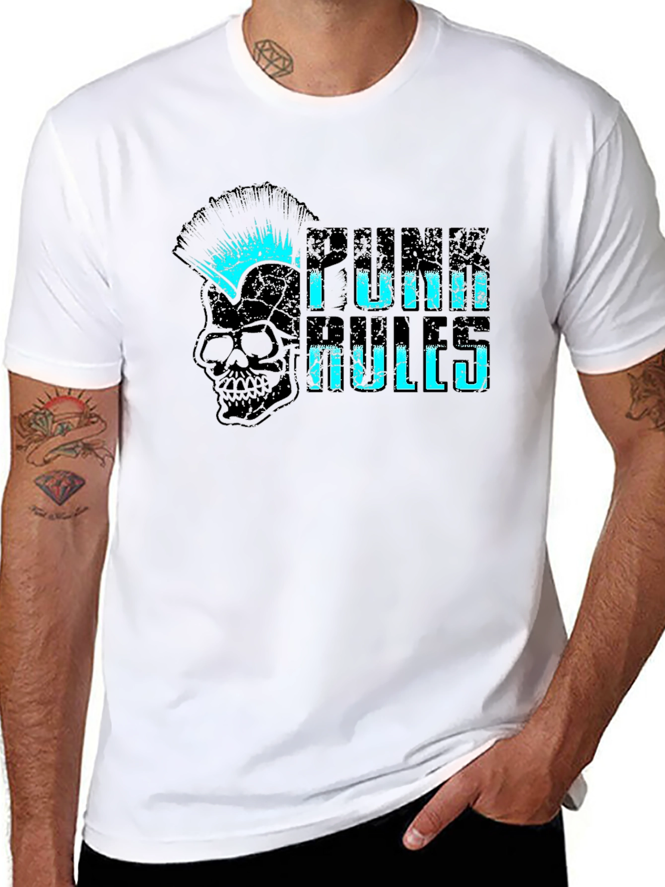 Punk Rules Skull Graphic Tee - Black Cotton T-Shirt