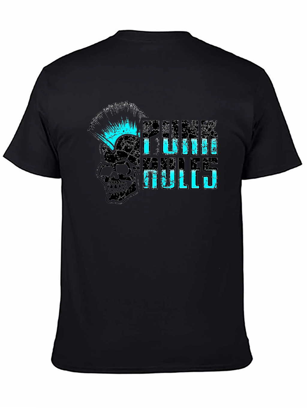 Punk Rules Skull Graphic Tee - Black Cotton T-Shirt