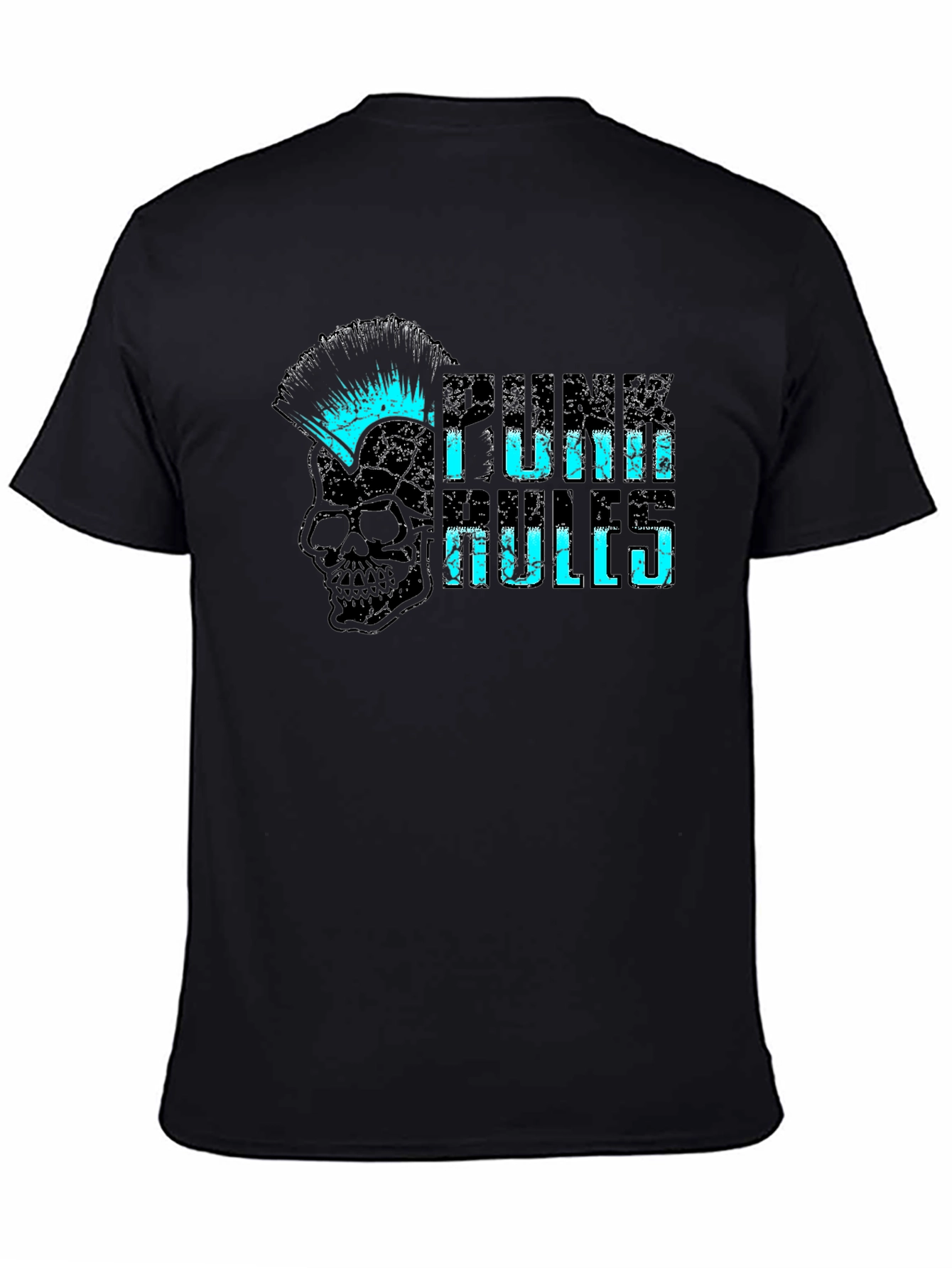 Punk Rules Skull Graphic Tee - Black Cotton T-Shirt
