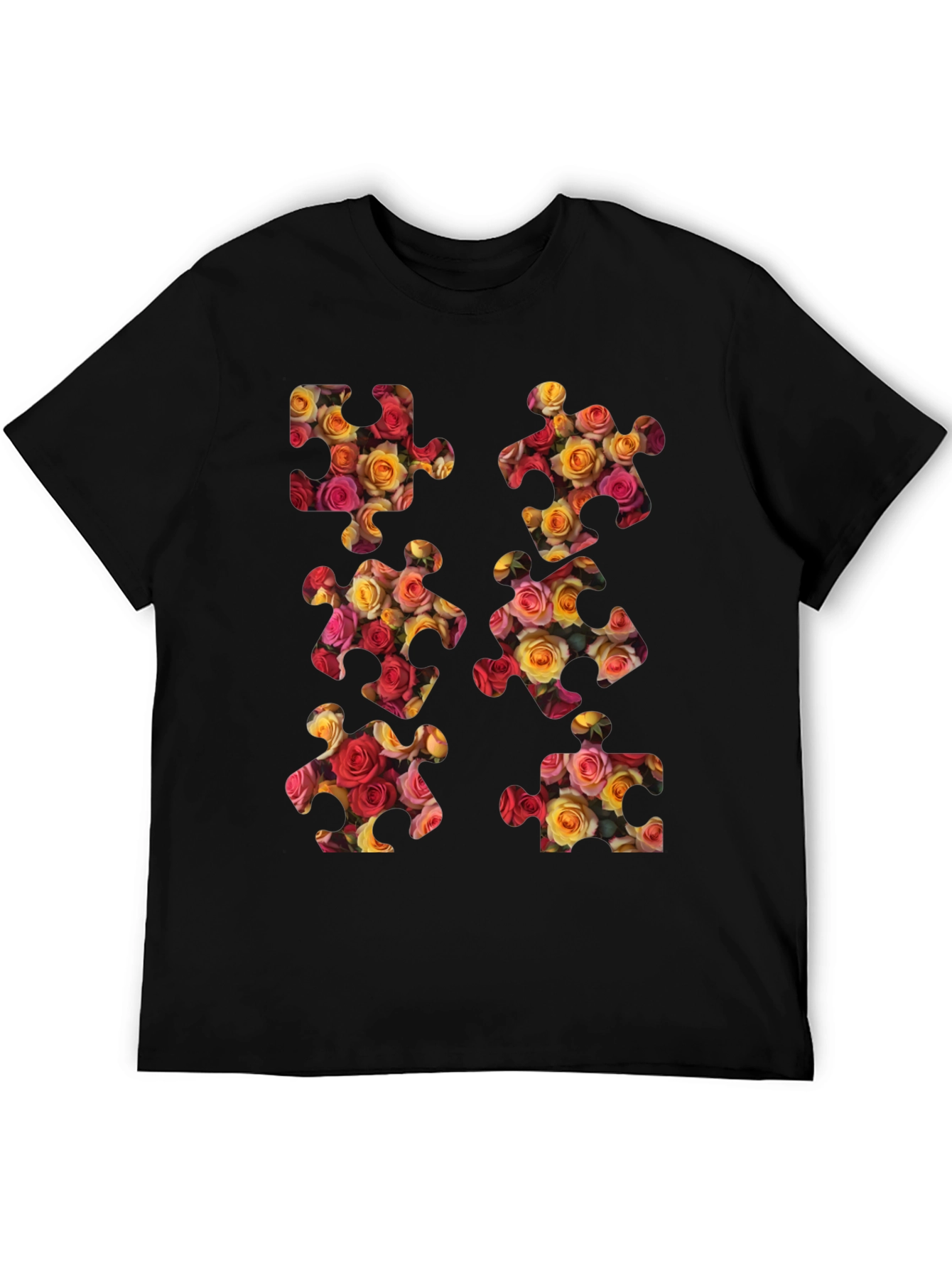 Floral Puzzle Piece Graphic Tee - Stylish & Unique