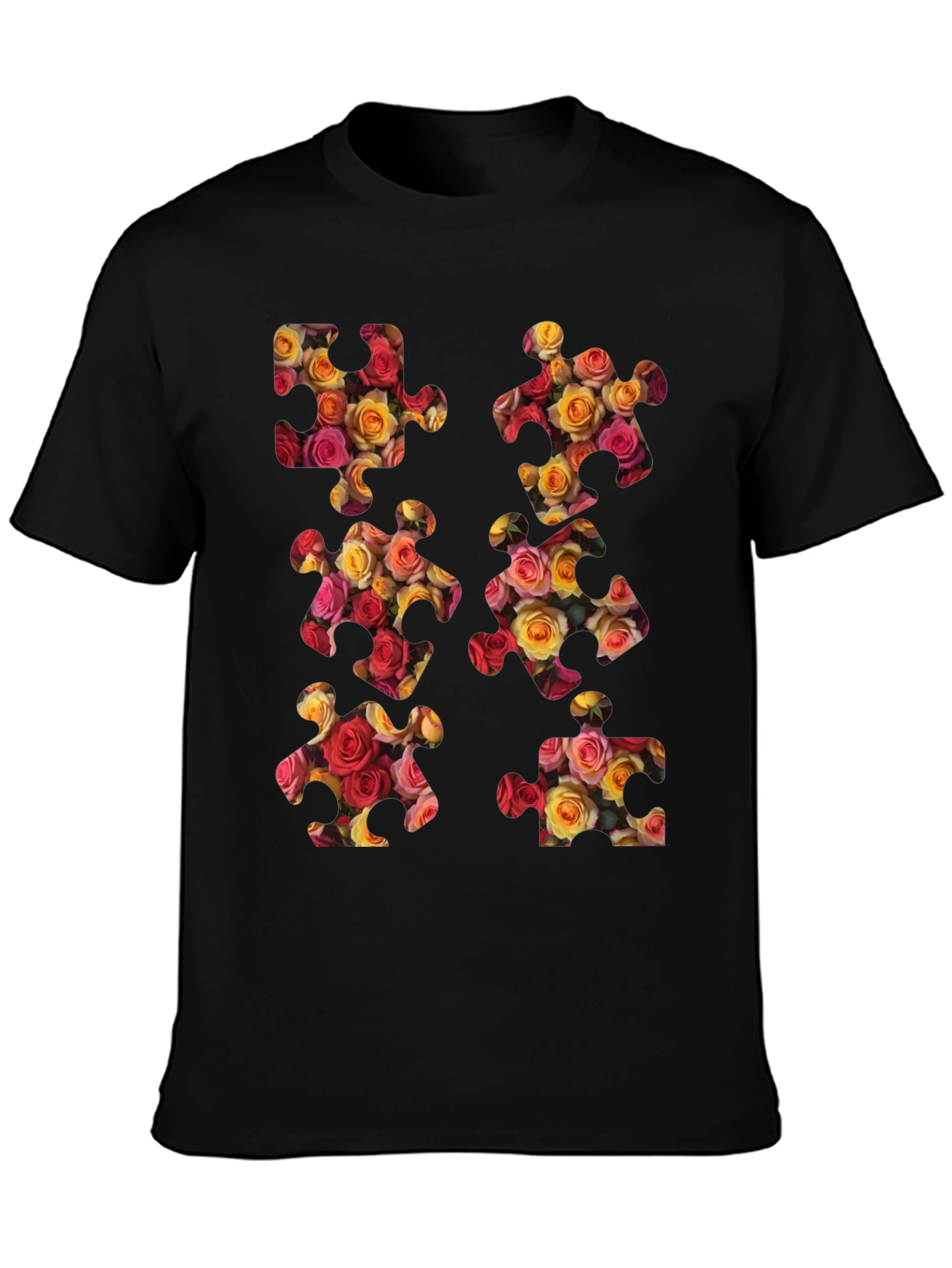 Floral Puzzle Piece Graphic Tee - Stylish & Unique