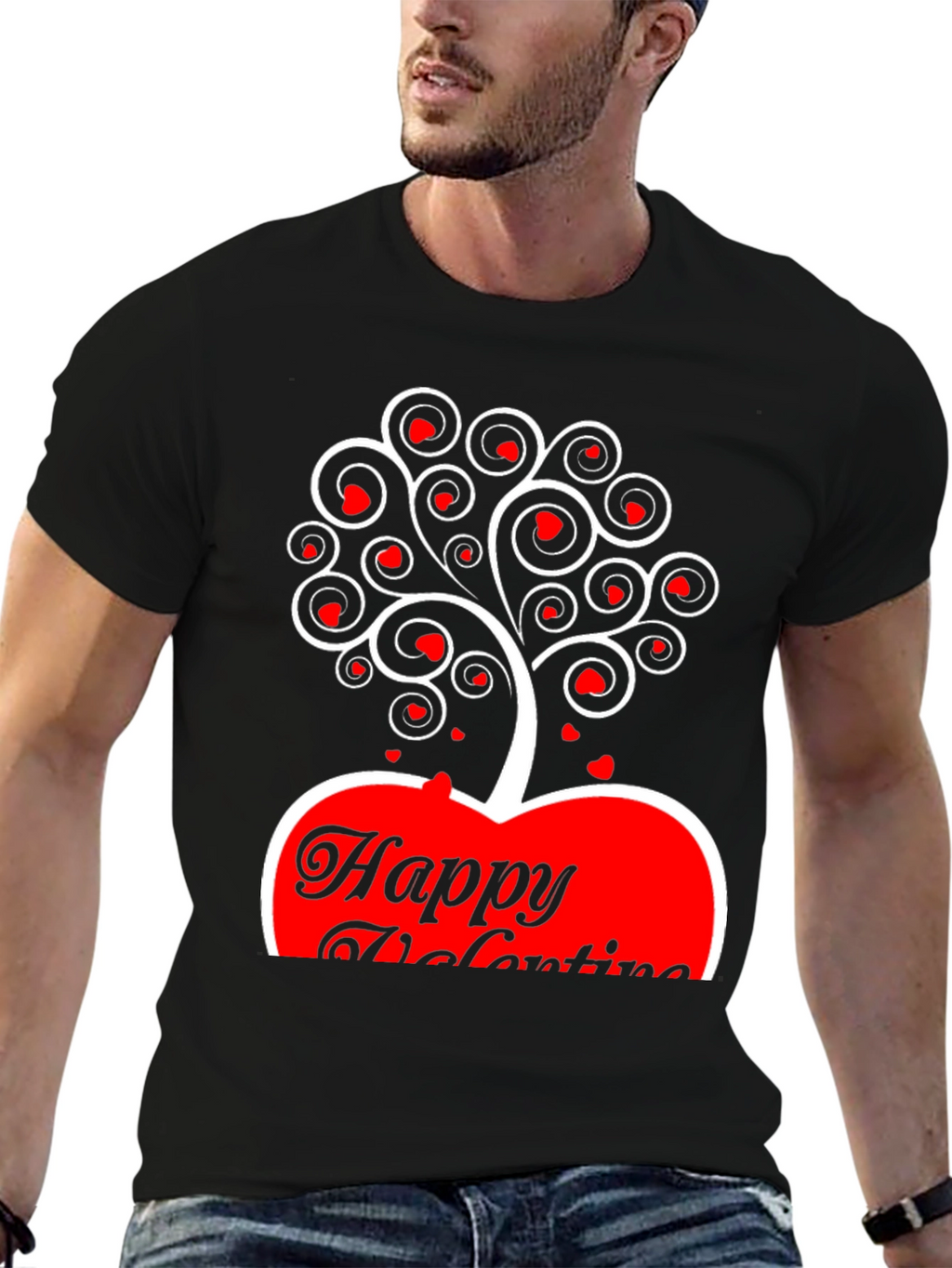Valentines Day Heart Tree T-Shirt - Black
