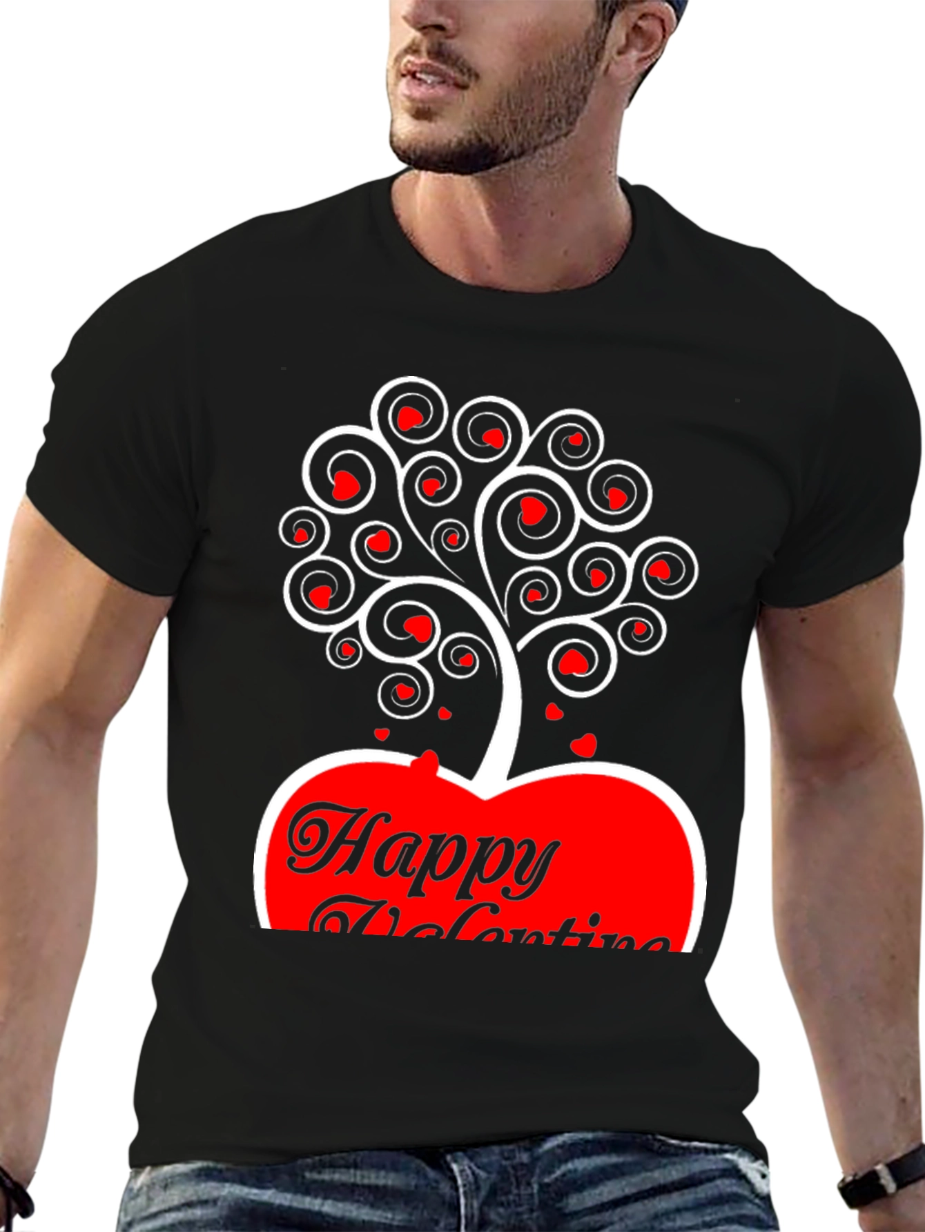 Valentines Day Heart Tree T-Shirt - Black